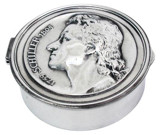 Round box - Friedrich von Schiller, grey, Pewter / Britannia Metal, cm Ø 10,5