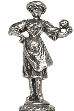 Statuette - lady with flowers, grey, Pewter, cm h 5,7