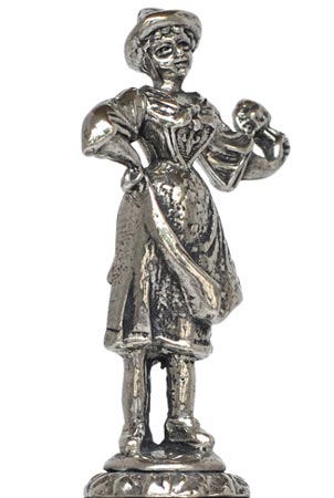Statuette - lady with flowers, grey, Pewter, cm h 5,7