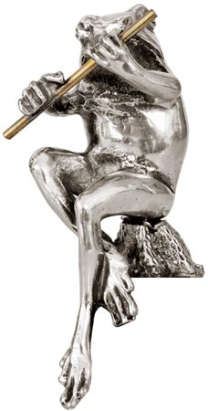 Kleine Figur - Frosch mit Floete, Grau, Zinn, cm h 7,2