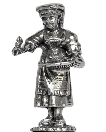 Statuette - lady with violets, grey, Pewter, cm 3,1 x h 5,3