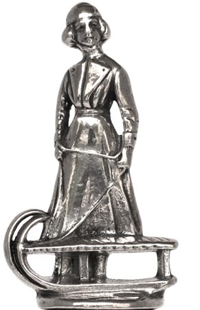 Statuette - lady on sled figurine, grey, Pewter, cm h 5,5