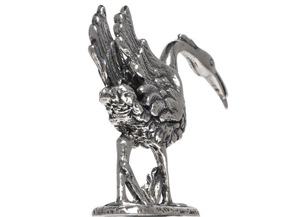 Crane statuette, grey, Pewter / Britannia Metal, cm h 5,9
