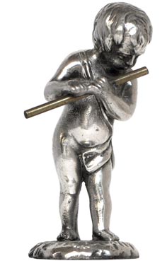 Estatuilla - querubín con flauta, gris, Estaño, cm h 4,5