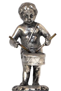 Estatuilla - querubín con tambor, gris, Estaño, cm h 4,5