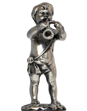 Statuette - Putte Trompetenspieler, Grau, Zinn, cm h 4,5