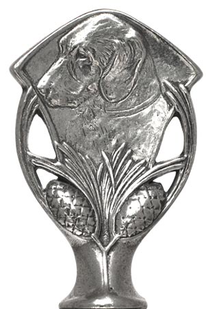 Statuetta - cane con pigna, grigio, Metallo (Peltro), cm h 5,4