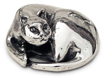 Statuette - curled up cat, grey, Pewter / Britannia Metal, cm h 2,2