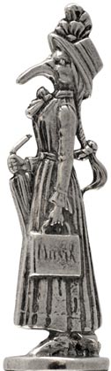 Statuette - Frau mit Sonnenschirm (und Schnabel), Grau, Zinn, cm h 6,2