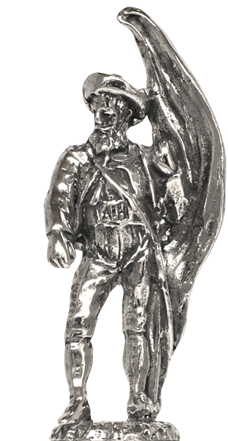 Statuetta - lanzichenecco con bandiera, grigio, Metallo (Peltro) / Britannia Metal, cm h 6,5
