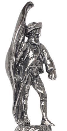 Landsknechts with flag figurine, grey, Pewter / Britannia Metal, cm h 6,5