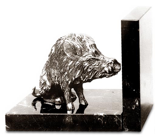 Bookend - boar, grey and black, Pewter / Britannia Metal and Marble, cm 14,5 x 8 x 11,5