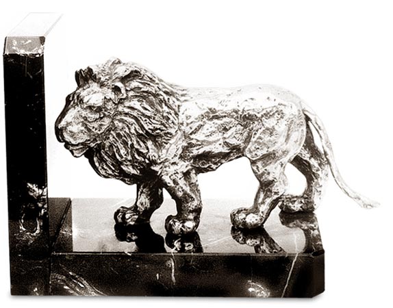 Reggilibri - leone, grigio e nero, Metallo (Peltro) / Britannia Metal e Marmo, cm 14,5 x 8 x 11,5 right
