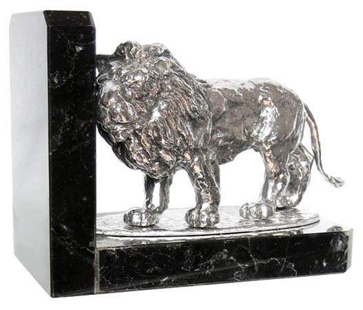 Bookend - lion, grey and black, Pewter / Britannia Metal and Marble, cm 14,5 x 8 x 11,5 right