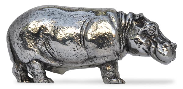 Statuette - hippopotame, gris, étain / Britannia Metal, cm 13,5x7
