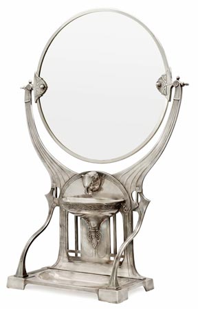 Specchio Stile Liberty  - 83, grigio, Metallo (Peltro) / Britannia Metal e Vetro, cm 25 x 55 x h 77