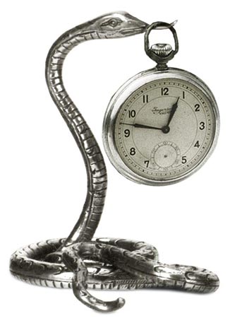Support montre gousset - serpent, gris, étain / Britannia Metal, cm 10 x h 9