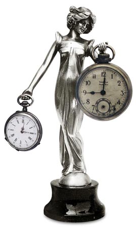 Pocket watch stand w/lady, gri și negru, Cositor / Britannia Metal și Marmura, cm 7,5x18