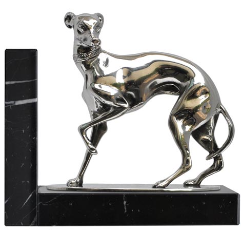 Buchstütze - Windhund, Grau und schwarz, Zinn / Britannia Metal und Marmor, cm 14,5x8x14