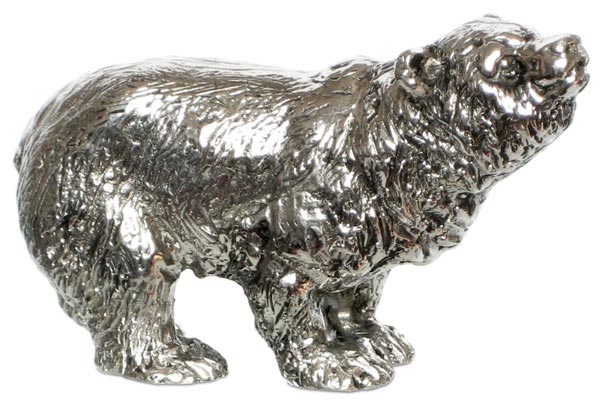 Statuette - ours, gris, étain / Britannia Metal, cm 9,5x6