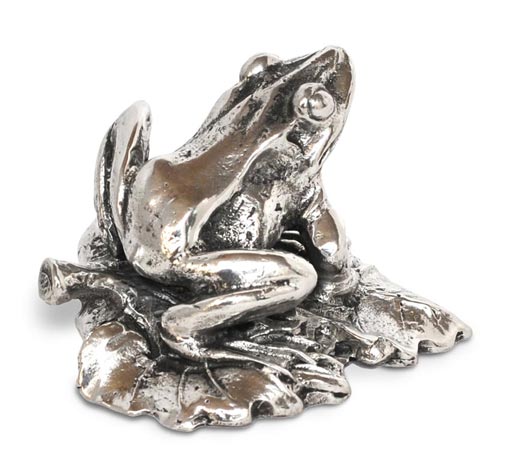 Statuette - Frosch auf Blatt, Grau, Zinn / Britannia Metal, cm 5,5x3,5