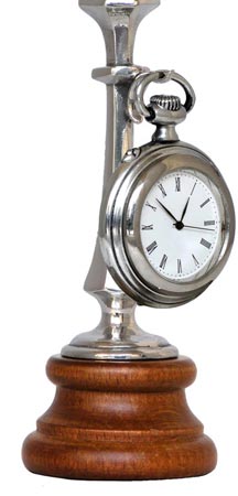 Pocket watch stand, grey and brown, Pewter / Britannia Metal and Wood, cm h 13