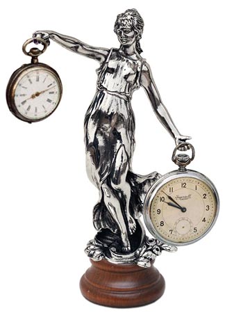 Porta reloj de bolsillo, gris y marrón, Estaño / Britannia Metal y Madera, cm 9x19