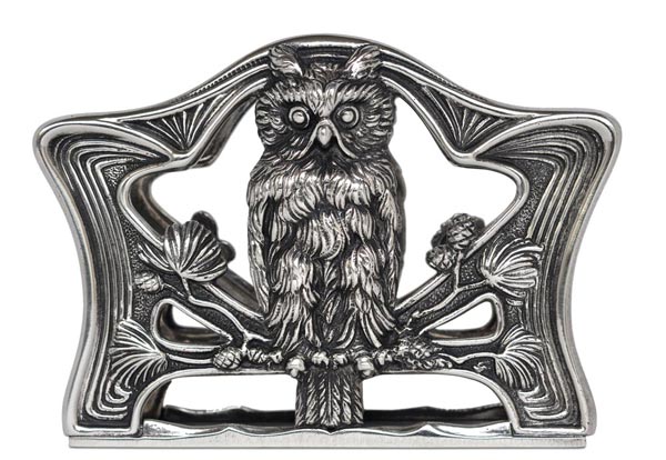 Paper holder - owl, gri, Cositor / Britannia Metal, cm 16 x 11