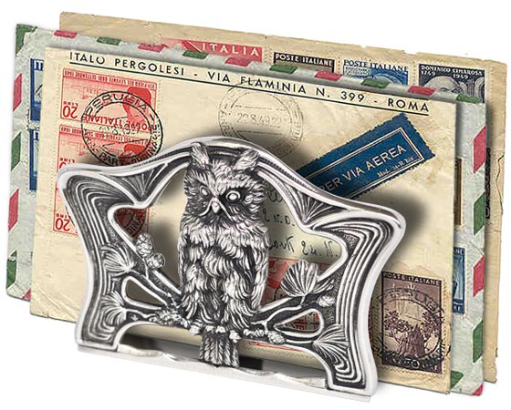 Paper holder - owl, grey, Pewter / Britannia Metal, cm 16 x 11
