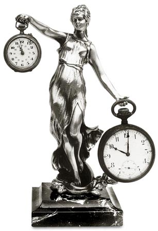 Portaorologio donna con fregio con base marmo, grigio e nero, Metallo (Peltro) / Britannia Metal e Marmo, cm 19