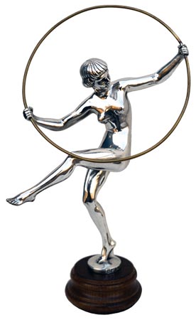 Statuette - gymnaste avec cercle, gris et noir, étain / Britannia Metal et Marbre, cm xxx