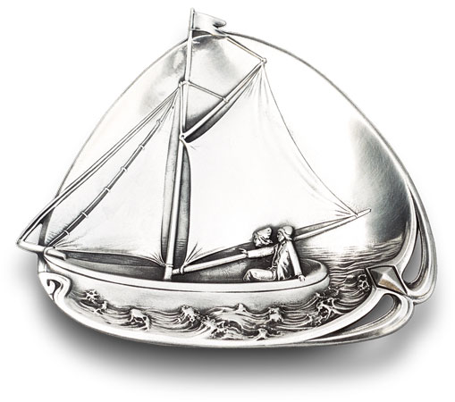 Vassoio svuotatasche - barca a vela, grigio, Metallo (Peltro) / Britannia Metal, cm 20,5 x 18