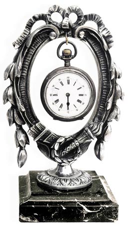Porta reloj de bolsillo, gris y negro, Estaño / Britannia Metal y Mármol, cm 17