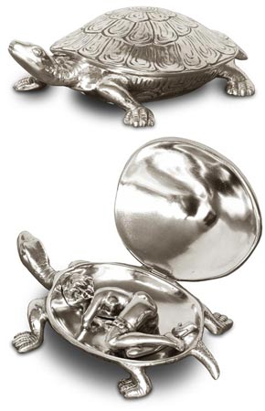 Scatola con cerniera - tartaruga, grigio, Metallo (Peltro) / Britannia Metal, cm 13,5 x 8,5