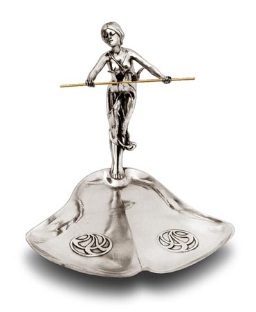 Jewellery stand tray - young girl with two birds - 247, grey, Pewter / Britannia Metal, cm 21 x 19 x 18