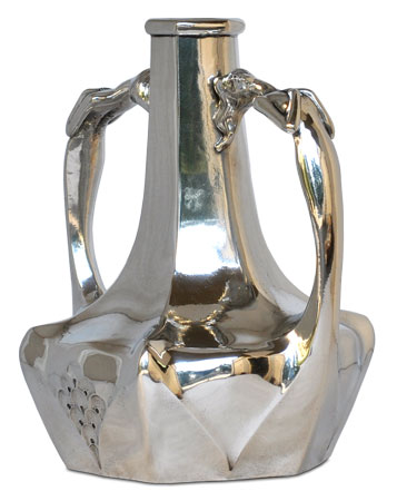 Amphora art deco - handles woman, grey, Pewter / Britannia Metal, cm h 22