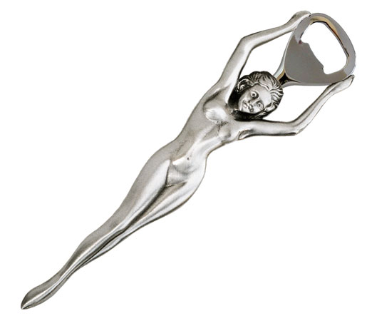 Bottle opener - lady, grey, Pewter / Britannia Metal and Stainless steel, cm 22