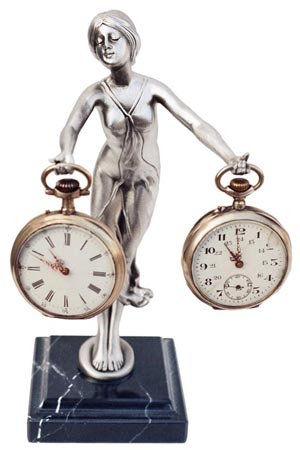 Pocket watch stand lady, Γκρι και μαύρος, κασσίτερος / Britannia Metal και Μάρμαρο, cm 19.5