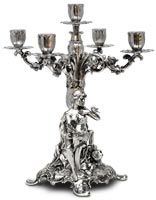 five-flames candelabra - sitting woman holding a bouquet of flowers