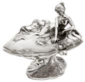 footed tray - young lady and water lilies