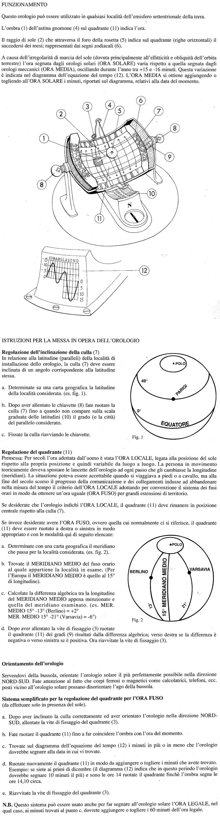 istruzioni orologio solare universale