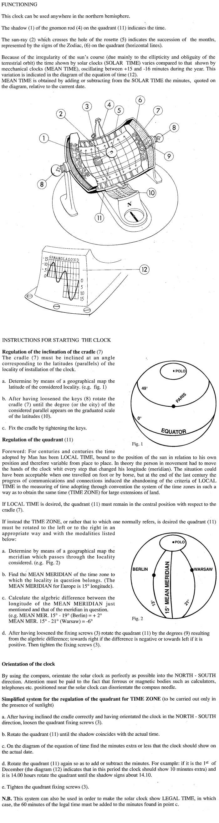 UNIVERSAL SOLAR CLOCK INSTRUCTION