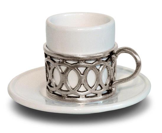 Чашка для эспрессо, серый и белый, олова и керамический, cm h 6,5 cl 8