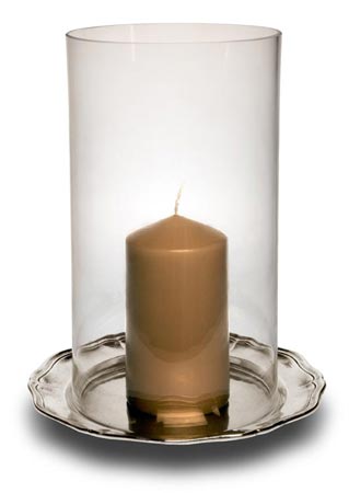 Windlicht, Grau, Zinn und Glas, cm h 29 &Oslash;16  plate &Oslash;23