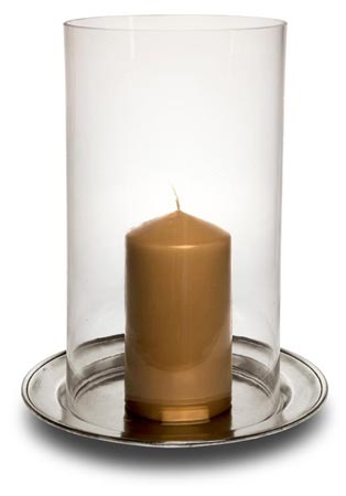 Windlicht, Grau, Zinn und Glas, cm h 29 &Oslash;16  plate &Oslash;23