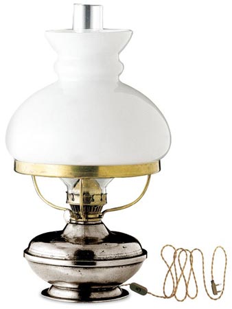 Petroleumlampe elektrisch, Grau, Zinn und Glas, cm h 30
