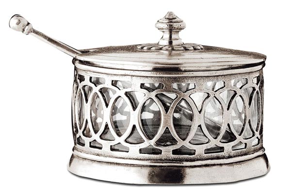 Pot à confiture avec cuillère, gris, étain et Cristal sans plomb, cm 11xh9