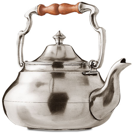 Tea-pot, grey and red, Pewter and Wood, cm 24x17 - lt 1,9