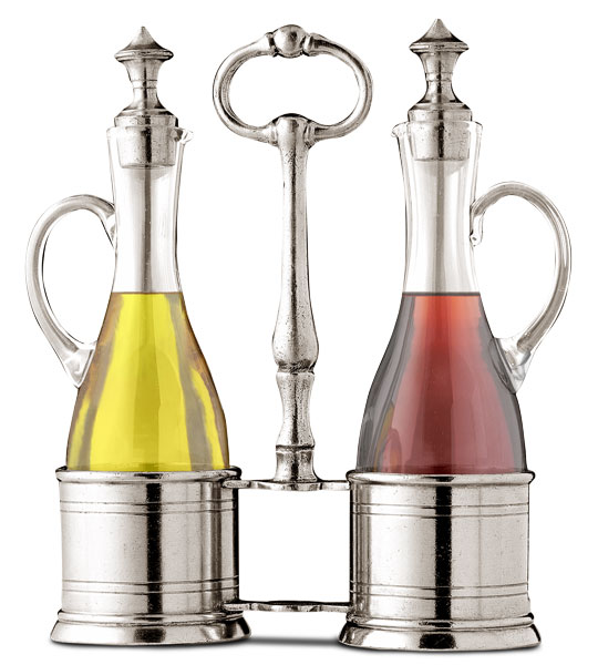 Oil & vinegar set, grey, Pewter and lead-free Crystal glass, cm 18x6,5xh23  cl 21