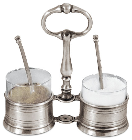 Salt & pepper set, grey, Pewter and lead-free Crystal glass, cm h 14